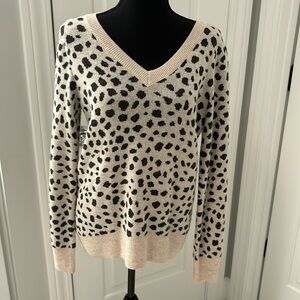 Cream and Dark LOFT Grey Leopard V neck Sweater Size S.